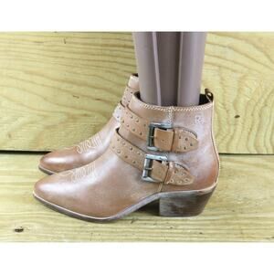 New Roan Bed Stu Boots 8 Brown Ville Aggie Leather Western Ankle Burnished Zip